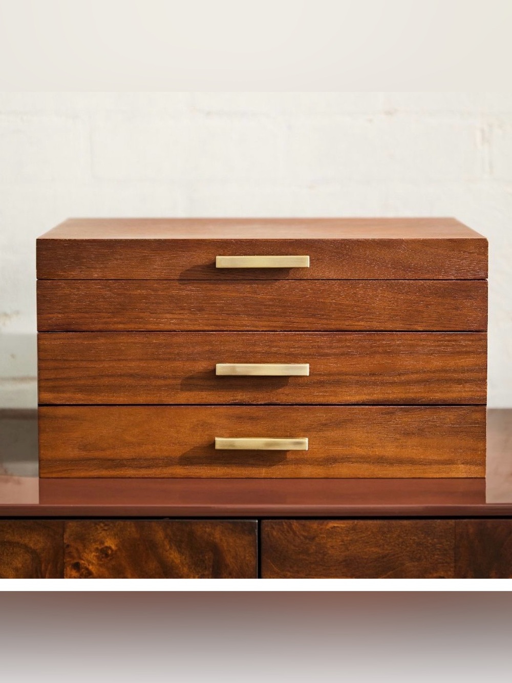 West Elm Mid-Century Acorn Finish 3-Drawer Jewelry Organizer